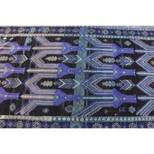 Alfombra Vintage de 3.9x8 pies, Alfombra Turca Azul con Diseño Floral de Lana - Product Image 5