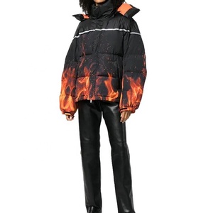 เสื้อโค้ทปลาปักเป้าพิมพ์ลายไฟสำหรับฤดูหนาวใส่ได้ทั้งชายและหญิงผ้าถักสำหรับตกแต่งกระเป๋า - Product Image 3