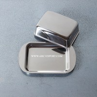 Plaque à beurre en acier inoxydable de conception la plus récente servant un plat à beurre poli en argent de forme ronde pour les produits au meilleur prix de gros