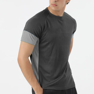 Camiseta deportiva de corte regular, personalizada para gimnasio, con paneles de diseño, media manga, logo impreso, para correr, elástica y lisa. - Product Image 4