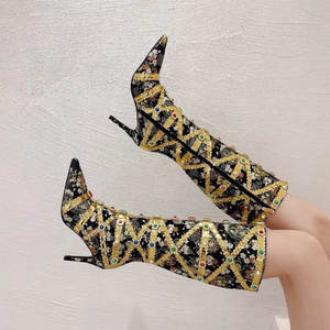 Cuissardes Rétro Florales à Motifs Diamantés pour Femme – Bottes Hautes Sexy à Bout Pointu Style Western Cowboy avec Plateforme Légère pour Hiver et Été - Product Image 3