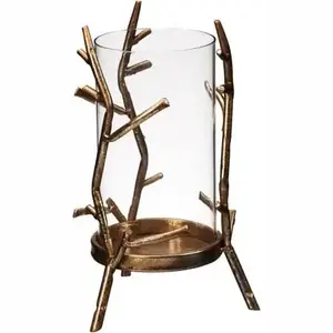 Modern Gold-Coated Hurricane T-<b>light</b> Holder High Selling Metal Candle Lighting Wedding/ Home/Hotel Decor Glass Ceramic Materials - Product Image 2