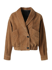 Chaqueta de Primavera de Alta Calidad con Efecto Vintage para Mujer, Chaqueta Bomber de Cuero de Gamuza - Product Image 3
