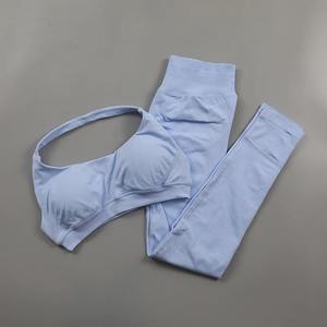 Haute élastique sans couture solide écologique femmes Yoga Leggings & Halter soutien-gorge de sport 2 pièces ensemble pour entraînement de gymnastique - Product Image 6