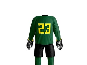 Green Checkered Ice Hockey Jersey Gold Shamrock Print Full Sleeve Men's Sportswear Uniform Breathable Polyester Apparel Ronpex - Product Image 2