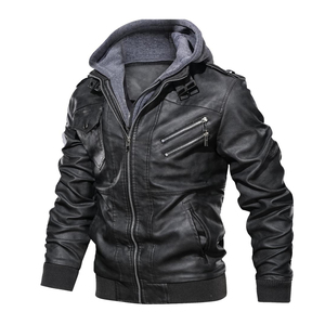 Veste à capuche en cuir de motard pour homme couleur noire élégante prête à expédier, vente en gros de veste d'hiver en cuir de vache vintage pour homme 1 quantité minimale de commande - Product Image 3