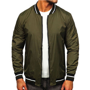 Chaqueta Bomber verde oliva, ropa de calle ligera con cremallera, prendas de vestir exteriores con cuello acanalado, puños y dobladillo, chaqueta informal suave y elegante - Product Image 4