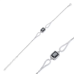 Rectangle Shape Black Stone CZ Design Turkish Wholesale Handcrafted 925 <b>Sterling</b> <b>Silver</b> Gold Charm <b>Bracelet</b> for Party Gift - Product Image 2