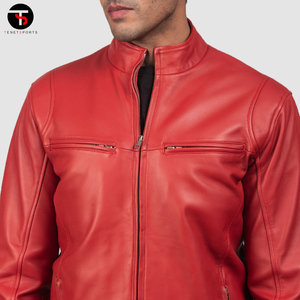 Chaqueta de cuero de oveja clásica ajustada de alta calidad para hombre, ropa de calle larga con cuello levantado para primavera y otoño, fina con revestimiento inteligente - Product Image 5