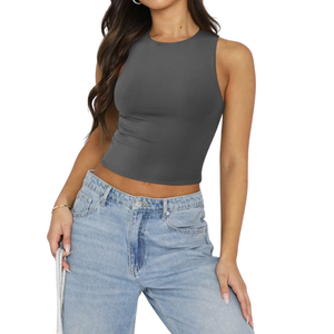 Camiseta sin mangas elegante para mujer OEM algodón suave tela transpirable ropa informal de lujo moda de verano elegante - Product Image 3