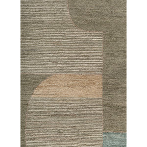 Alfombra Grande de Lana Anudada a Mano, Color Verde, Diseño Abstracto Re-1614, Rectangular, para Sala de Estar, Pasillo, Alfombra Tipo Rompecabezas - Product Image 3