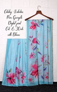 Saris en soie Georgette Pallu à impression numérique traditionnelle avec chemisier - Product Image 6