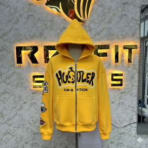 Sweat à capuche zippé personnalisé de haute qualité, imprimé en relief, 100 % coton, respirant, écologique, unisexe, très vendu - Product Image 5