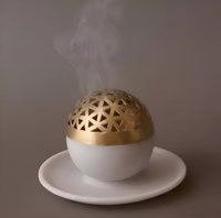 Brûleur d'encens de luxe en marbre et laiton, design perforé pour Bakhoor Oud, encens arabe, cadeau islamique parfait pour le Ramadan