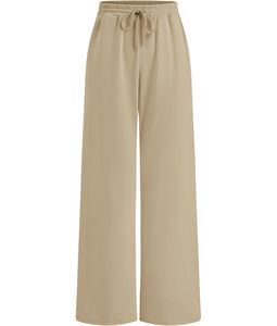 Pantalon de survêtement pour femme OEM 2026, taille haute, jambe large, 100% coton, avec lien à nouer en dentelle, uni, pour l'hiver, logo personnalisé, faible MOQ, devant plat - Product Image 3