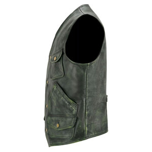 Chaleco de cuero Vintage para hombre, Chaleco de cuero de vaca Real encerado verde para caza y pesca, chaleco de cuero estilo Club con bolsillos - Product Image 5