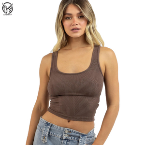 Top corto sin mangas de punto acanalado elástico liso para mujer, estilo urbano, venta al por mayor - Product Image 6