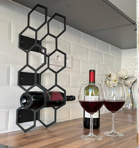 Étagère à vagues minimaliste noire pour plan de travail. Porte-vin compact en métal. Disponible au prix de gros. - Product Image 3