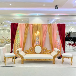 Juego de sofá tallado de madera portátil moderno para fiestas Mehndi reales y bodas Muebles esenciales para ceremonias musulmanas - Product Image 4