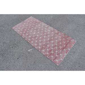 Turkish Rug 2.9x5.8 ft, <b>Red</b> White Check <b>Wool</b> Vintage Rug - Product Image 1