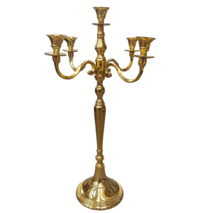Support de bougie artisanal classique pour mariage et table à manger, candélabre de haute qualité à 5 bras en métal plaqué or - Product Image 3