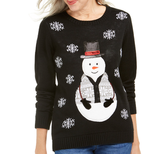 เสื้อสเวตเตอร์ลำลองสำหรับผู้หญิง แบรนด์ Karen Scott ลายตุ๊กตาหิมะประดับเลื่อม สีดำ ไซส์ใหญ่พิเศษ - Product Image 2