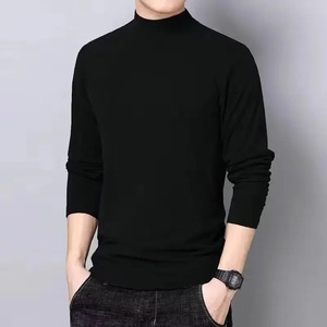 Autumn/Winter <b>Men's</b> Double-Sided Fleece-<b>Lined</b> <b>Long</b> Sleeve <b>T</b>-<b>Shirt</b> Low Collar Base Layer Top with Front Logo Blank Design - Product Image 1
