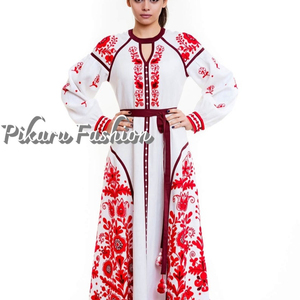 ยูเครนเดรสปักลายแขนพองคอวีแฟชั่นหรูหรา - Product Image 1