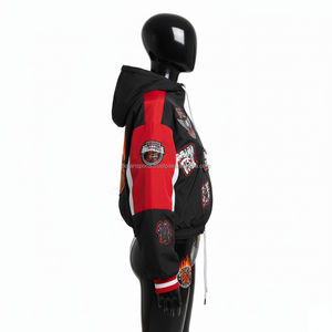 Veste coupe-vent GSM Premium pour femmes Conception de panneau noir rouge blanc avec patchs brodés personnalisés Veste coupe-vent pour femmes - Product Image 3