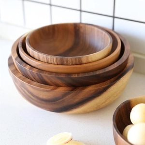 Juego de cuencos de madera de acacia biocompostable, cuencos de comida para comedor en casa, vajilla para servir alimentos zerowaste - Product Image 2