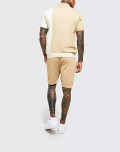 Nouvelle arrivée été tricoté survêtement pour hommes deux pièces couleur bloc chemise sport porter hommes ensemble court - Product Image 3
