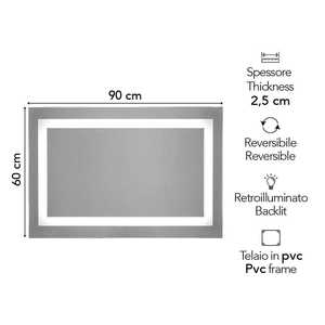 Reversible 90x60 LED Bathroom <b>Mirror</b> with Touch Switch - Product Image 3