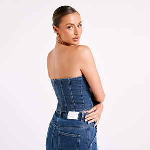 Nouveau vente en gros à bas prix femmes Sexy bustiers tubulaires Denim Tube 2 pièces ensembles coréen chaud Denim hiver bustiers chemise pour femmes - Product Image 5