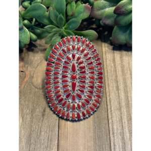 Mediterranean Coral & <b>Sterling</b> <b>Silver</b> Cluster <b>Ring</b> Bezel <b>Set</b> Geometric Design Size 8.25 - Product Image 1