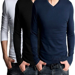T-shirt à col V en trois mélanges imprimé de logo personnalisé - Product Image 2