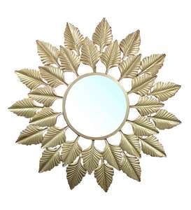 <b>Gold</b> Plated Finished Luxury Modern <b>Mirror</b> Frame Metal Leaf <b>Round</b> Frame Wall Mounted <b>Mirror</b> Home Decor - Product Image 2