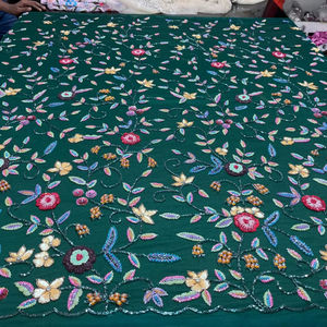 Robe de soirée de mariage lourde faite à la main en rayonne et lin avec des perles de filet antistatiques, des paillettes, des broderies en dentelle - Product Image 1