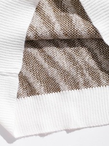 Modern Abstract Patchwork Knit Winter <b>Cardigan</b> Pullover V-neck Button Detail <b>Men</b> Women Brown White Minimalist Anti-Wrinkle - Product Image 4