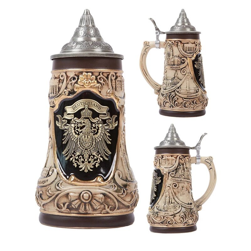 Chope De Bière Allemande 0.6L - Tankard Viking Romer Francfort En Céramique Pour Cadeau Homme