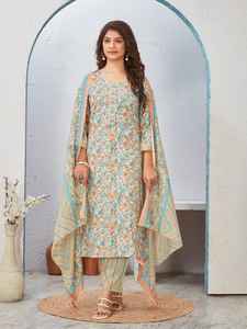 Lightweight Trendy 3-Piece Cotton Men's Formal <b>Kurti</b> with Flower Print Quick Dry for Formal and Casual Occasions - Product Image 3