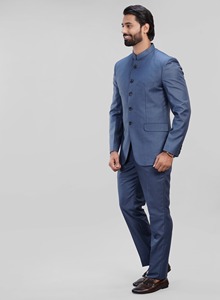 La Scoot Men's Basic Formal 2-Piece Stand Collar <b>Suit</b> Solid Polyester Viscose Long Length Regular Fit Breathable Breathable - Product Image 4