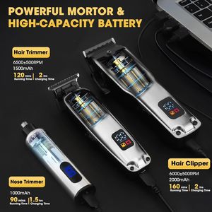 Tondeuse à cheveux professionnelle 4-en-1 pour hommes, tondeuse à lame en T, rasoir électrique à grille, tondeuse à poils de nez, sans fil, prise US, alimentée par batterie - Product Image 2