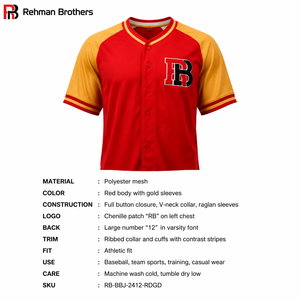 Camiseta de Béisbol de Malla de Poliéster Premium, Cuello en V, con Botones, Ropa Deportiva para Equipos, Personalizable OEM - Product Image 6