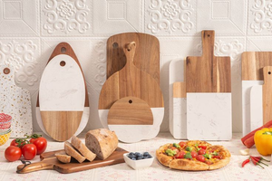 Tabla de Queso de Madera Natural, Tabla de Cortar y Picar de Cocina con Piedra de Mármol para Servir y Preparar Alimentos - Product Image 3