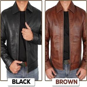 Cuero marrón disponible Otoño Invierno chaqueta de cuero con cremallera informal para hombre chaqueta de moda de cuero de manga larga de calidad superior - Product Image 5