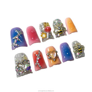 <span class=keywords><strong>Uñas</strong></span> Postizas Multicolores Dulces, <span class=keywords><strong>Uñas</strong></span> Francesas Falsas con Encanto de Abeja de Caramelo, <span class=keywords><strong>Uñas</strong></span> Postizas Hechas a Mano - Product Image 3