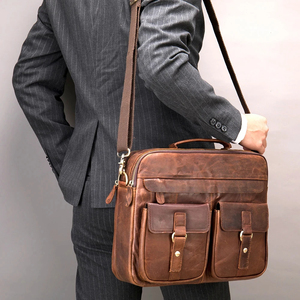 Vintage Genuine Leather Laptop Briefcase Crossbody Shoulder Bag Large Capacity Portable Korean Zipper Closure Durable Office Use - Product Image 2