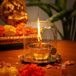 Nouveau Golden Brass Akhand Oil Diya avec plaque et couvercle en verre Dernière conception Jyoti Diya au tarif de gros et directement de l'usine - Product Image 4
