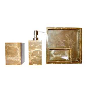 Juego de Baño Moderno de Cinco Piezas de Resina, Redondo, Ecológico e Impermeable, con Dispensador de Jabón, Portacepillos de Dientes y Bandeja - Product Image 3