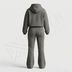 Custom Logo Casual <b>Jogging</b> <b>Women</b> Suit Blank Oversized Cotton Cropped Hoodie And Wide Leg Flare Jogger Sweat <b>Pant</b> Set Gym Wear - Product Image 2